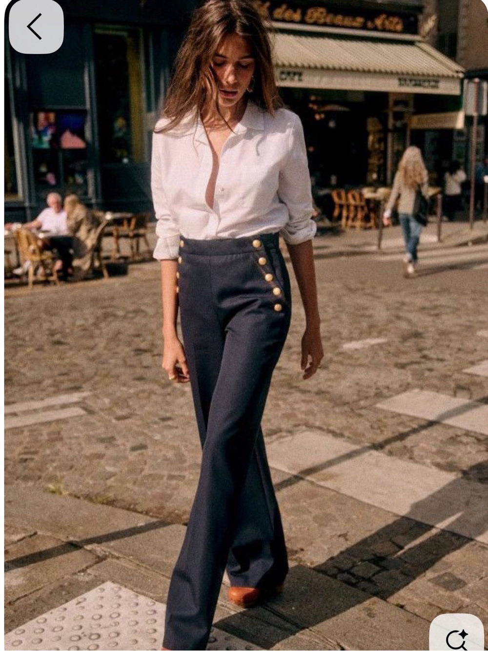 Sezane women’s Jean Marino High-Rise Wide Leg Navy Sailor size 38 inseam 32